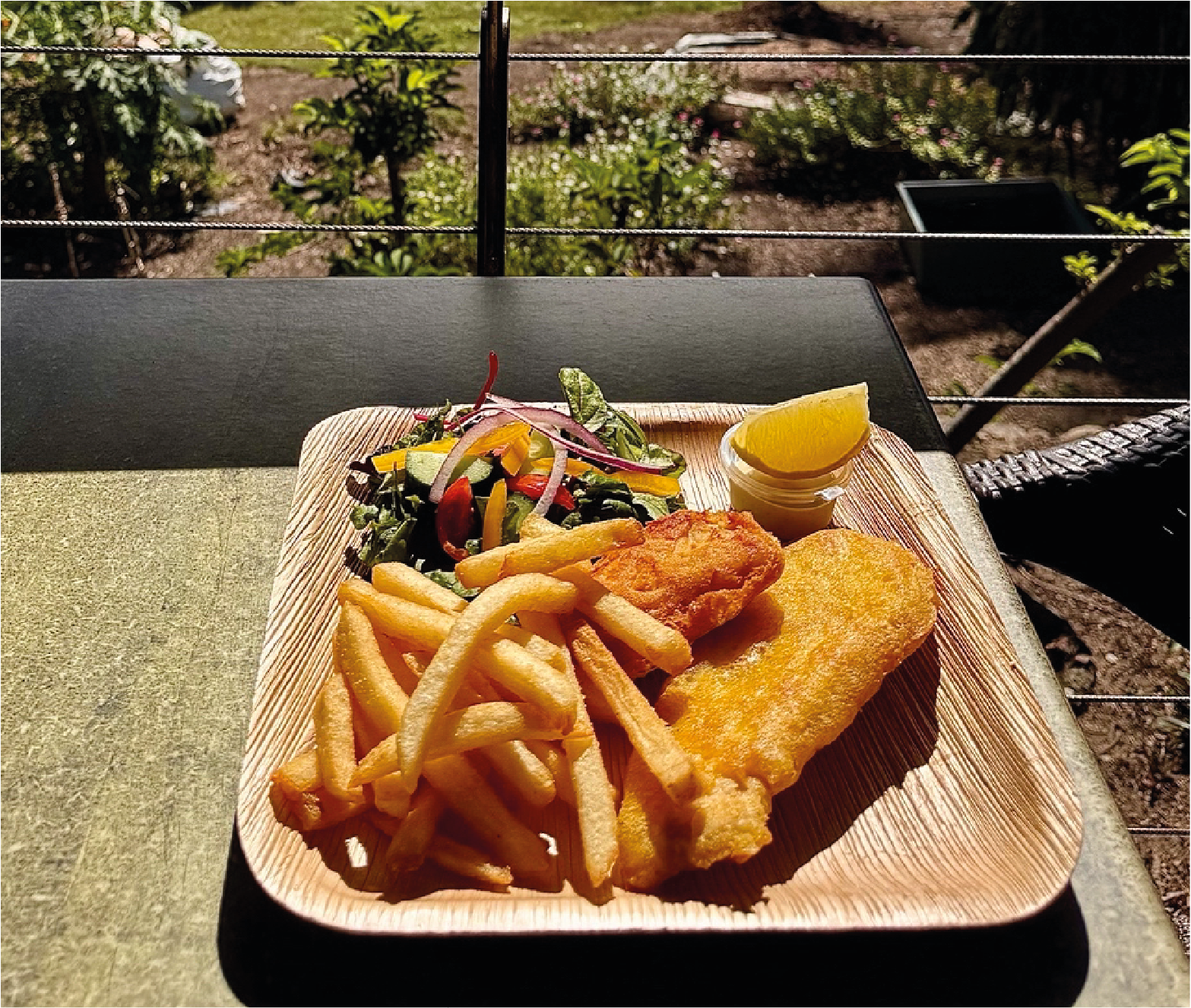 Fish and Chips during lunch time at Out of the Blue Café